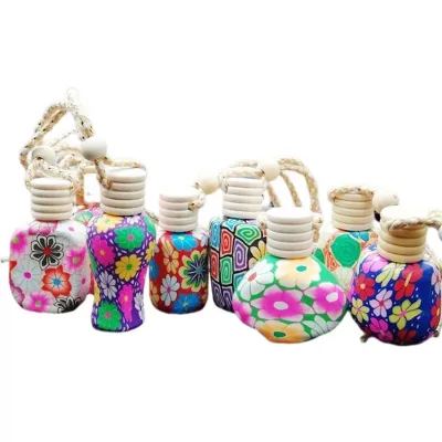 Botellas de vidrio recargables para ambientador de coche con cubiertas de arcilla floral