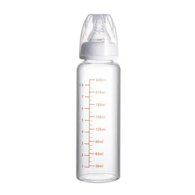 Biberones cilíndricos rectos de vidrio de borosilicato de alta calidad con marcas de medición (240ml)