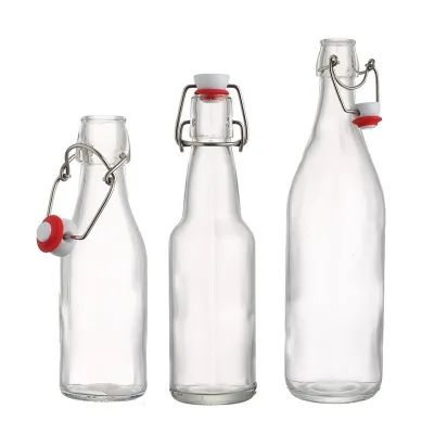 Botellas de vidrio transparente para cerveza con cierre de palanca (250ml / 500ml / 750ml / 1000ml)