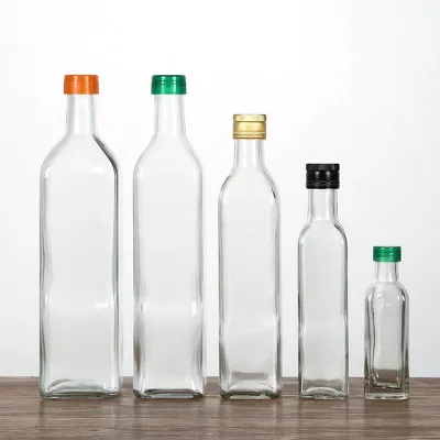 Botellas cuadradas de vidrio transparente para aceite de oliva (100ml / 250ml / 500ml / 750ml / 1000ml)