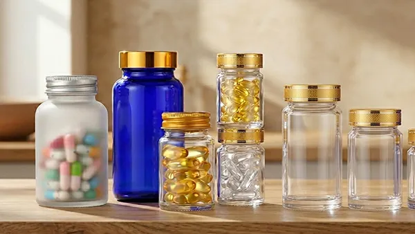 Botellas de vidrio para suplementos de salud (Frascos de boca ancha)