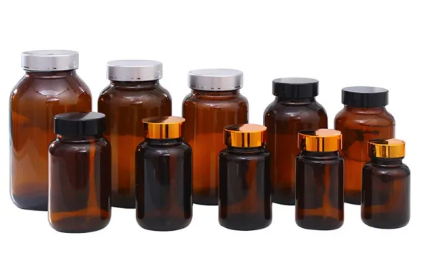 Botellas de vidrio para suplementos de salud (Frascos de boca ancha)